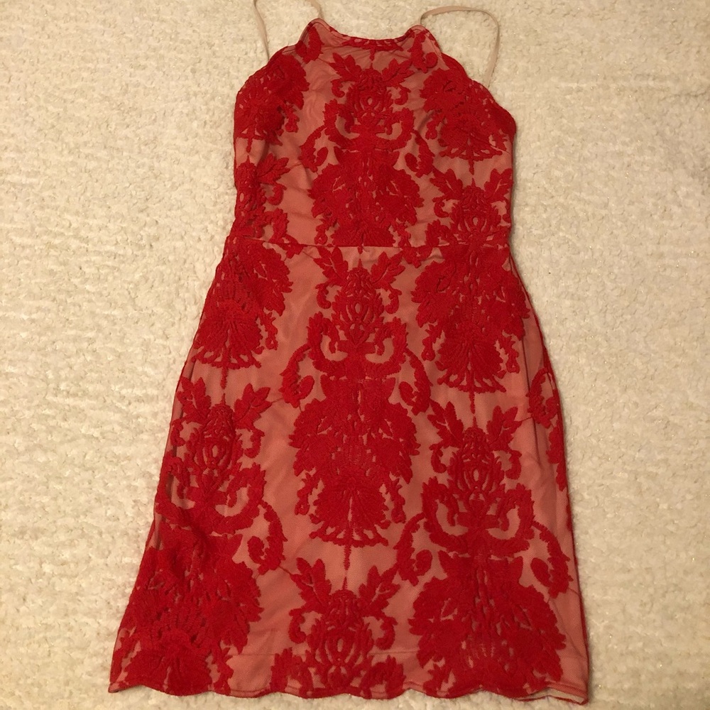 TOBI Backless Red Lace Dress